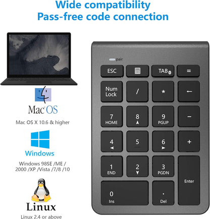 Cateck Bluetooth Numeric Keypad, Portable Wireless Bluetooth 22 Keys Number Pad Keyboard with Multiple Shortcuts for Computer/Notebook/Laptop/Desktop/Tablet, Cool Gray