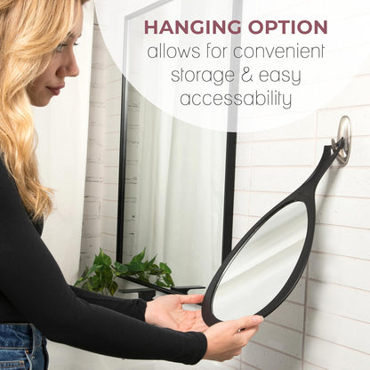 Zadro Salon Professional Extra Large Hand Mirror with Handle, 10" W x 19" L, Multi-Purpose Oval Handheld Mirror with New Distortion-Free Reflection (3, Black, Large (Pack of 3))