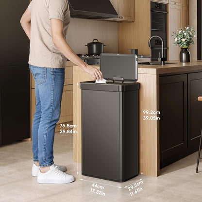 EKO Nova Sensor Trash Can, 21 Gallon/80 Liter Stainless Steel Rectangular Touchless Motion Sensor Trash Can, Matte Black