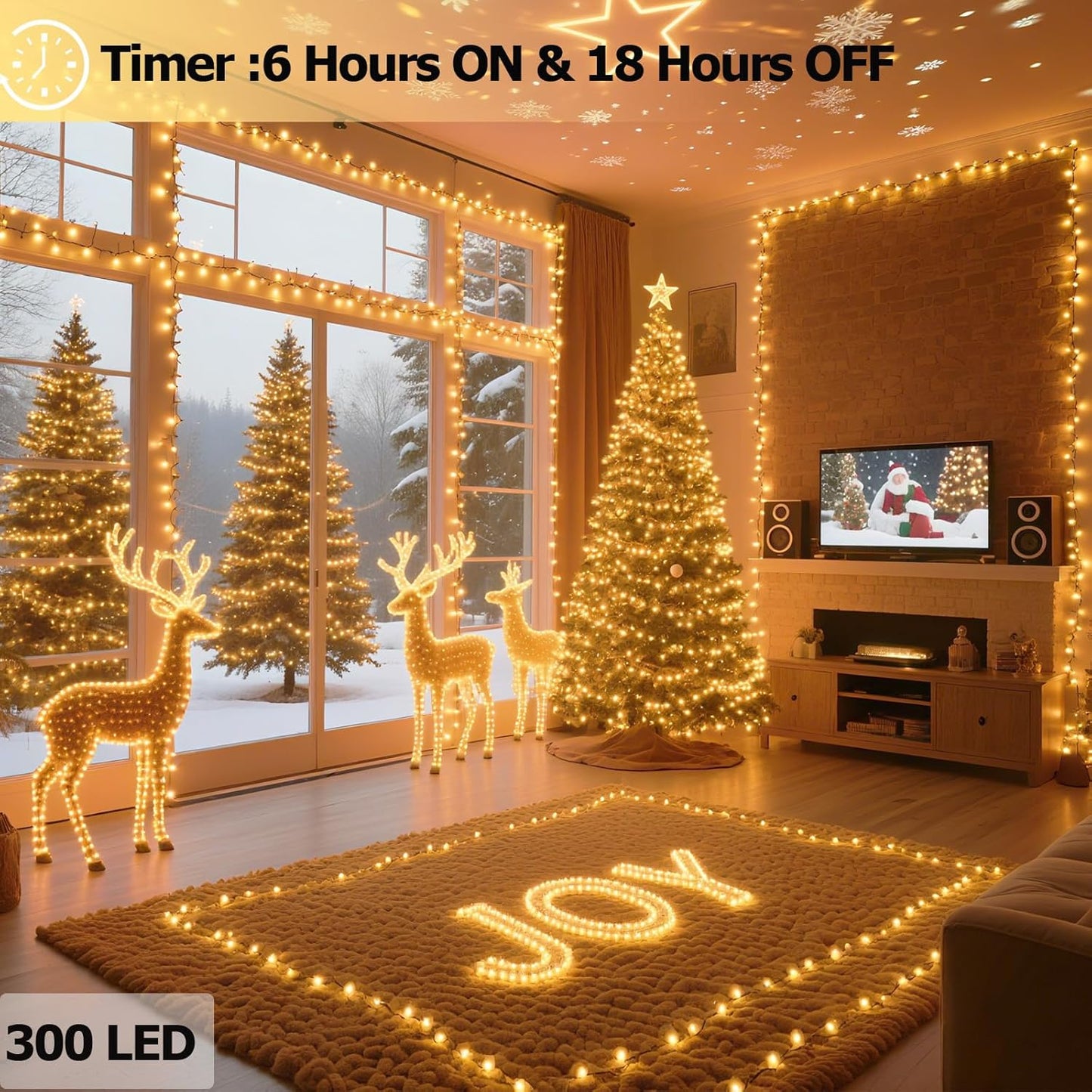 Tcamp 105FT 300 LED Purple Orange Halloween Decorations Lights Motion Activated Sync with 4 Scary Music, 6 Modes Halloween String Lights for Party Yard Outdoor Indoor Decor (3 Sets Connectable)