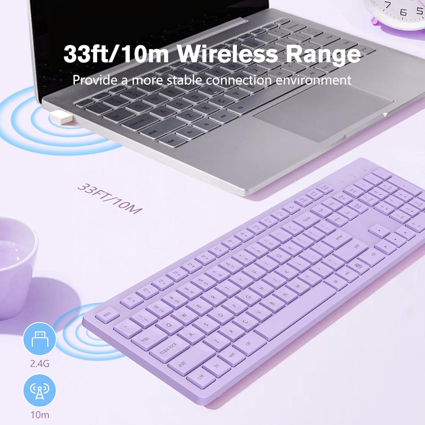 LeadsaiL Wireless Keyboard | Ergonomic Keyboard | Full-Sized Keyboard | Noiseless Keyboard | 2.4GHz Wireless Keyboard | USB Keyboard - PuriLite