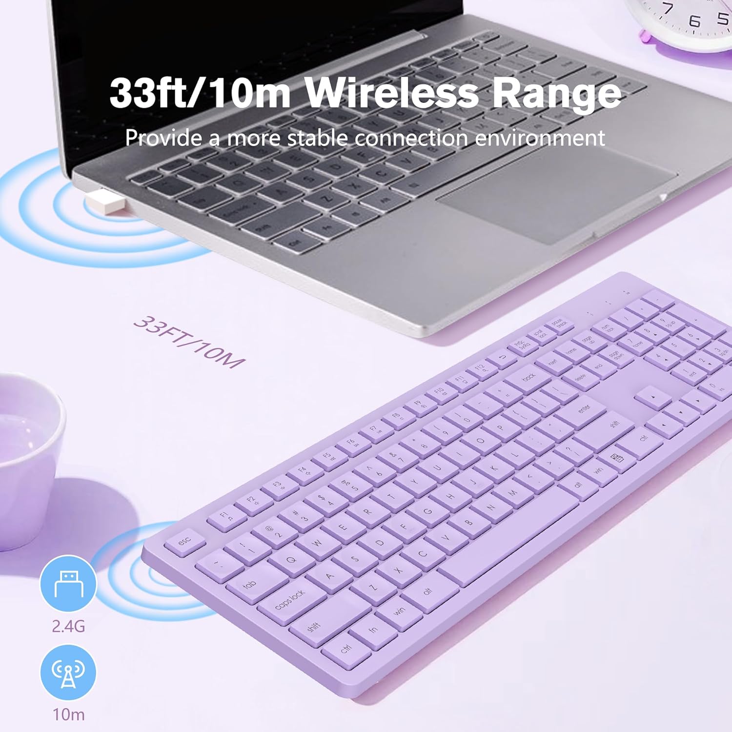 LeadsaiL Wireless Keyboard | Ergonomic Keyboard | Full-Sized Keyboard | Noiseless Keyboard | 2.4GHz Wireless Keyboard | USB Keyboard - PuriLite