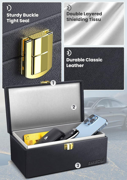 Samfolk Faraday Box with Faraday Pouchs, Faraday Box for Car Keys,RFID Key Fob Protector Anti-Theft Key Fob Box, Anti-Theft Cages for Car Keys, Phone and Credit Card