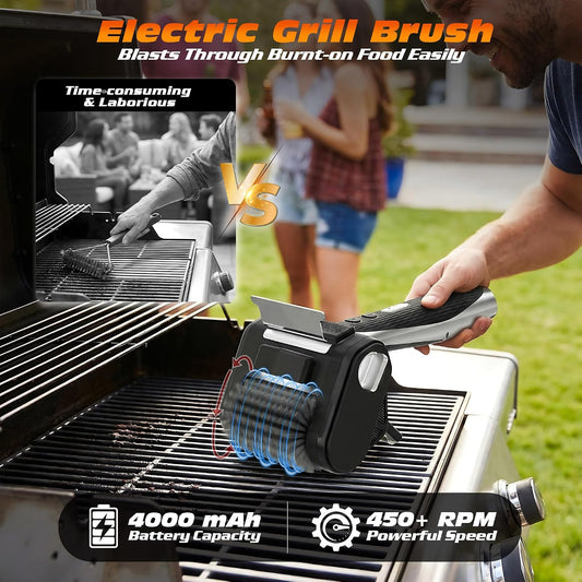 Electric Grill Brush with LED Light, Efficient Grill Cleaning Brush with 350 RPM Stainless Power Roller, Grill Brush Bristle Free Blasts Away Burnt-On Food for Gas/Charbroil Grates (Black)