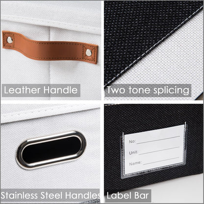 PRANDOM Large Foldable Storage Bin with Lid [1-Pack] Linen Fabric Decorative Storage Box Organizer Containers Basket Cube with Handles Divider for Bedroom Closet Office Living Room (17.7x11.8x11.8")