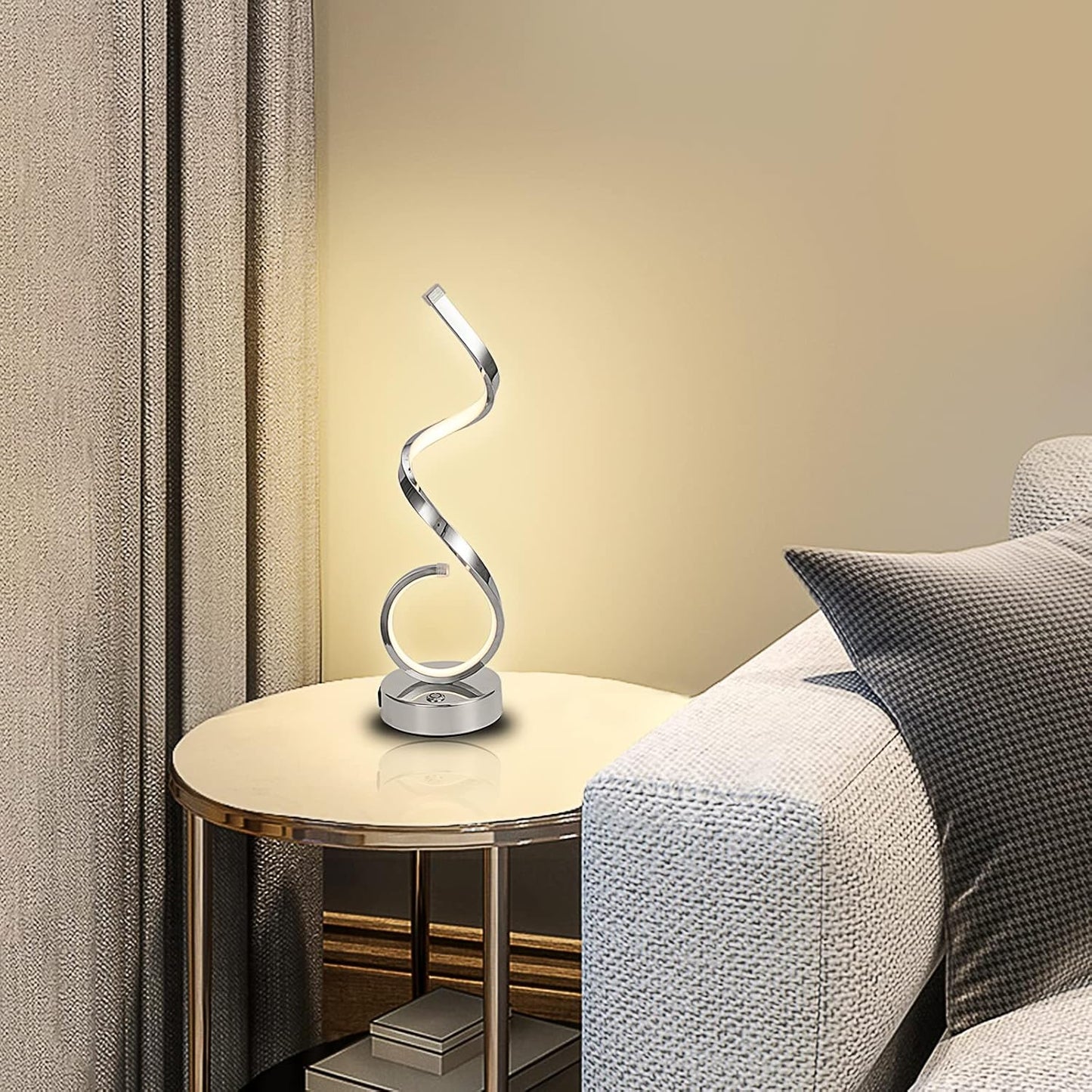 Modern Spiral LED Table Lamp with Touch Control | 22W Dimmable Desk Lamp with USB Charging for Bedroom, Living Room, Office - PuriLite