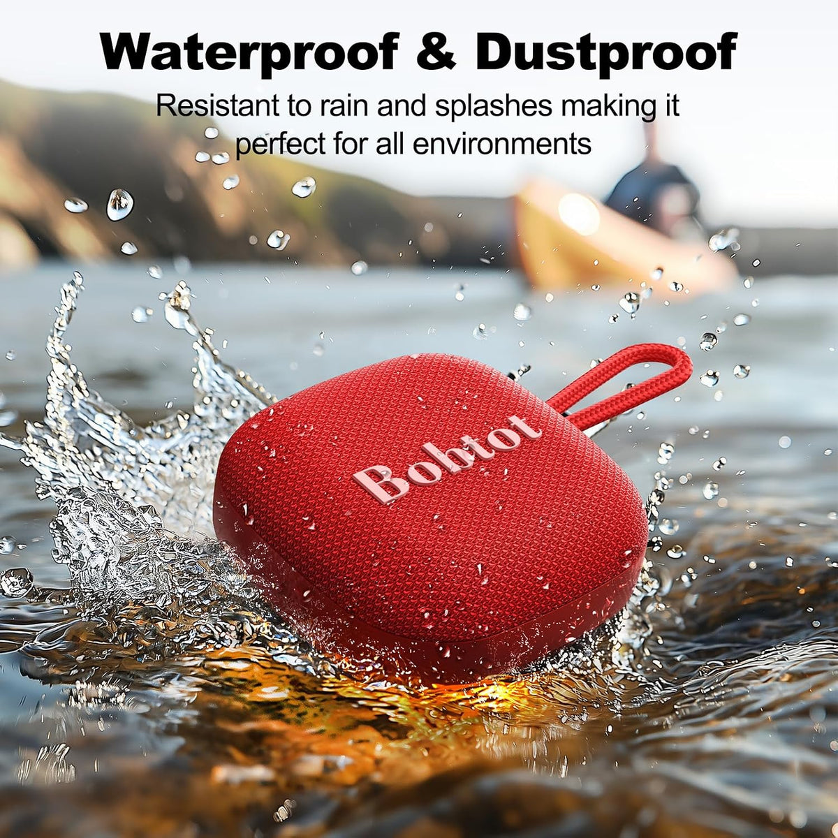 Bobtot Portable Bluetooth Speakers Wireless Speaker with Built-in Mic, Red