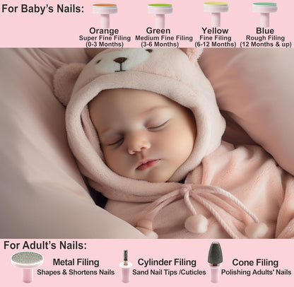 Royal Angels Rechargeable Baby Nail Clippers 20 in 1, Safe Electric Nail Trimmer, Baby Nail Kit, Additional Replacements, Newborn Toddler Toes and Fingernails, Trim and Polish (Rechargeable, Snow)