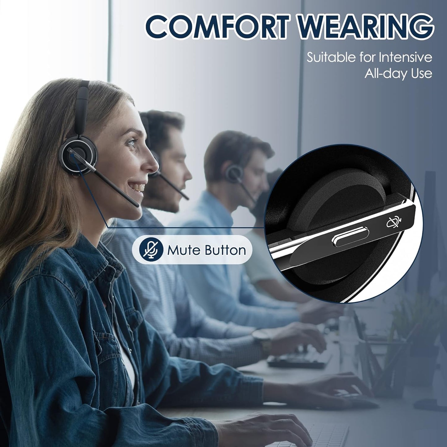 (Upgraded Version) PrancyBt Wireless Headset, Bluetooth Headset with AI Noise Cancelling Mic, Bluetooth V5.2 Headphones with USB Dongle, Charging Base & Mic Mute for PC/Cell Phones/Call Center