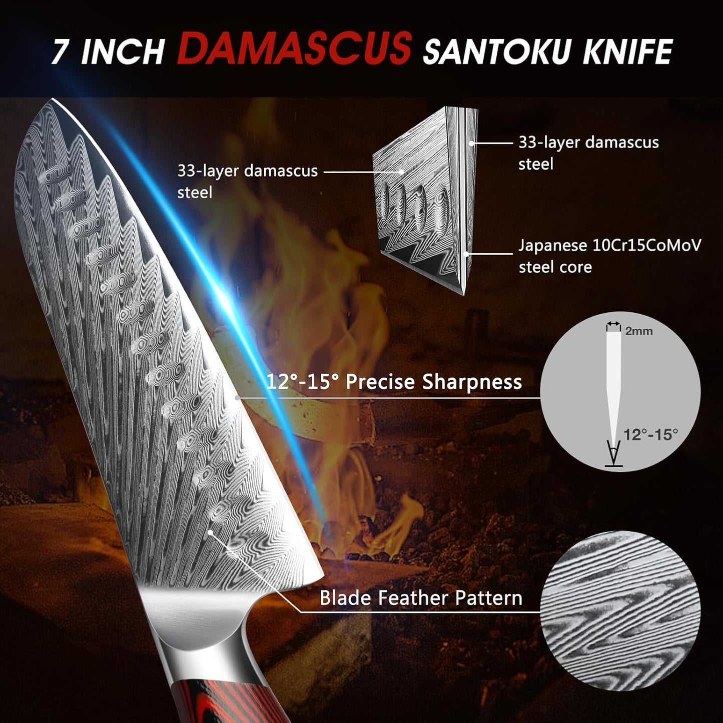 HOSHANHO Fillet Knife 7 Inch, Damascus Steel Boning Knife, Professional Fish Fillet Knife for Meat Chicken Cutting, Meat Knife with G10 Ergonomic Handle