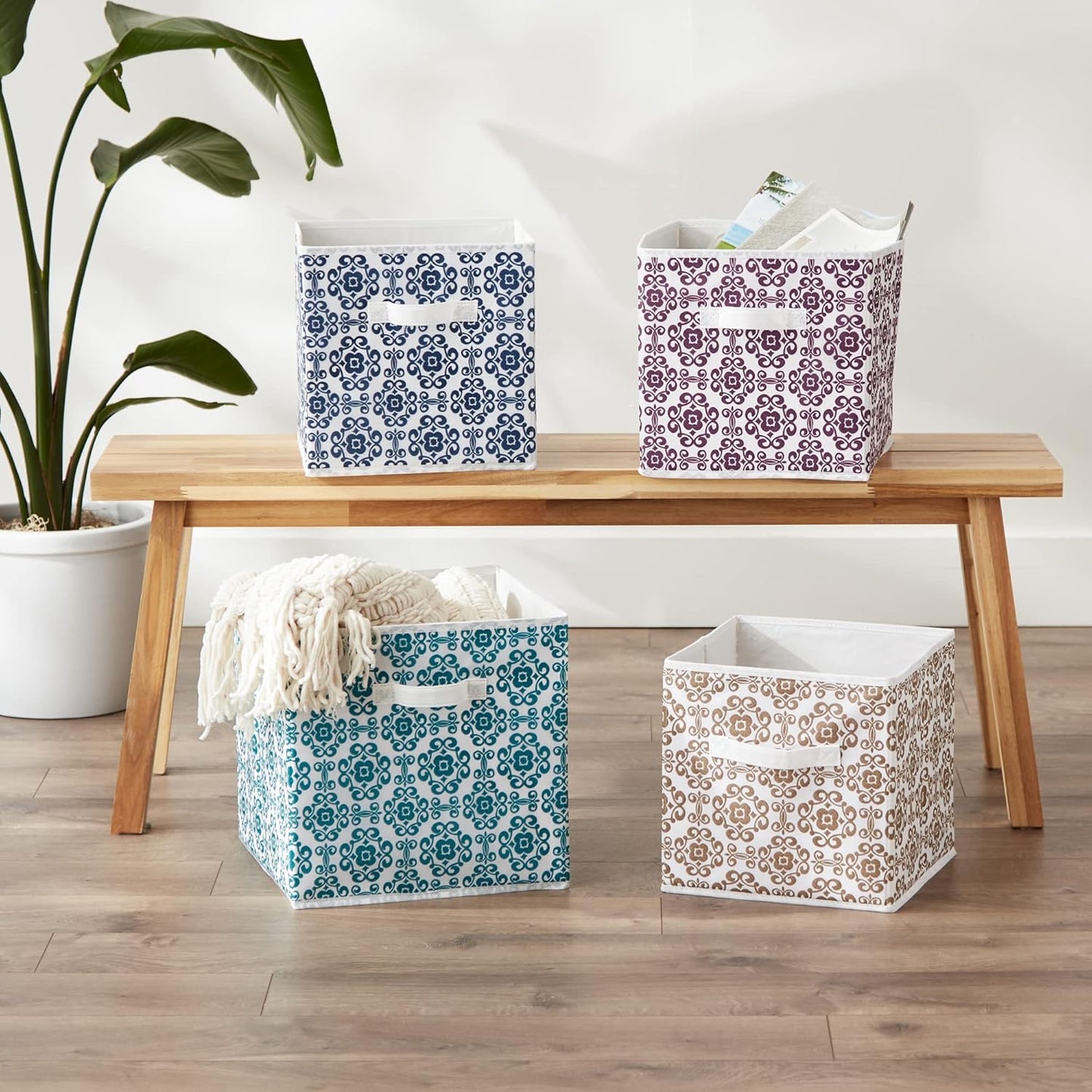 DII Foldable Fabric Storage Containers for Nurseries, Offices, Closets, Home Decor, Cube Organizers & Everyday Storage Needs, (Large - 11 x 11 x 11) Scroll Nautical Blue - Set of 2