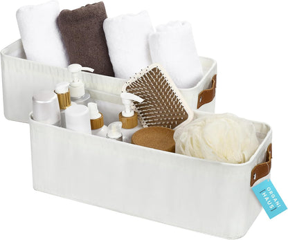 OrganiHaus Large Fabric Storage Baskets for Shelves 3 Pack, 15x11in Closet Storage Bins for Shelves, Cloth Baskets, Fabric Storage Cubes, Linen Closet Organizers, Fabric Basket, White Basket