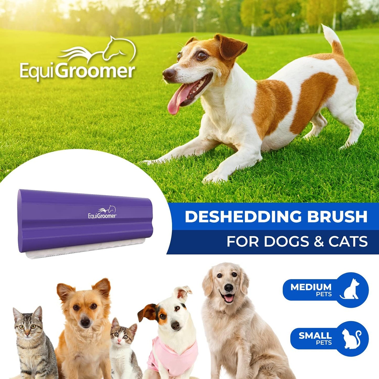 EquiGroomer Deshedding Brush for Dogs and Cats | Undercoat Deshedding Tool for Large and Small Pets | Comb Removes Loose Dirt, Hair and Fur While | Perfect for Short and Long Hair Grooming Shedding