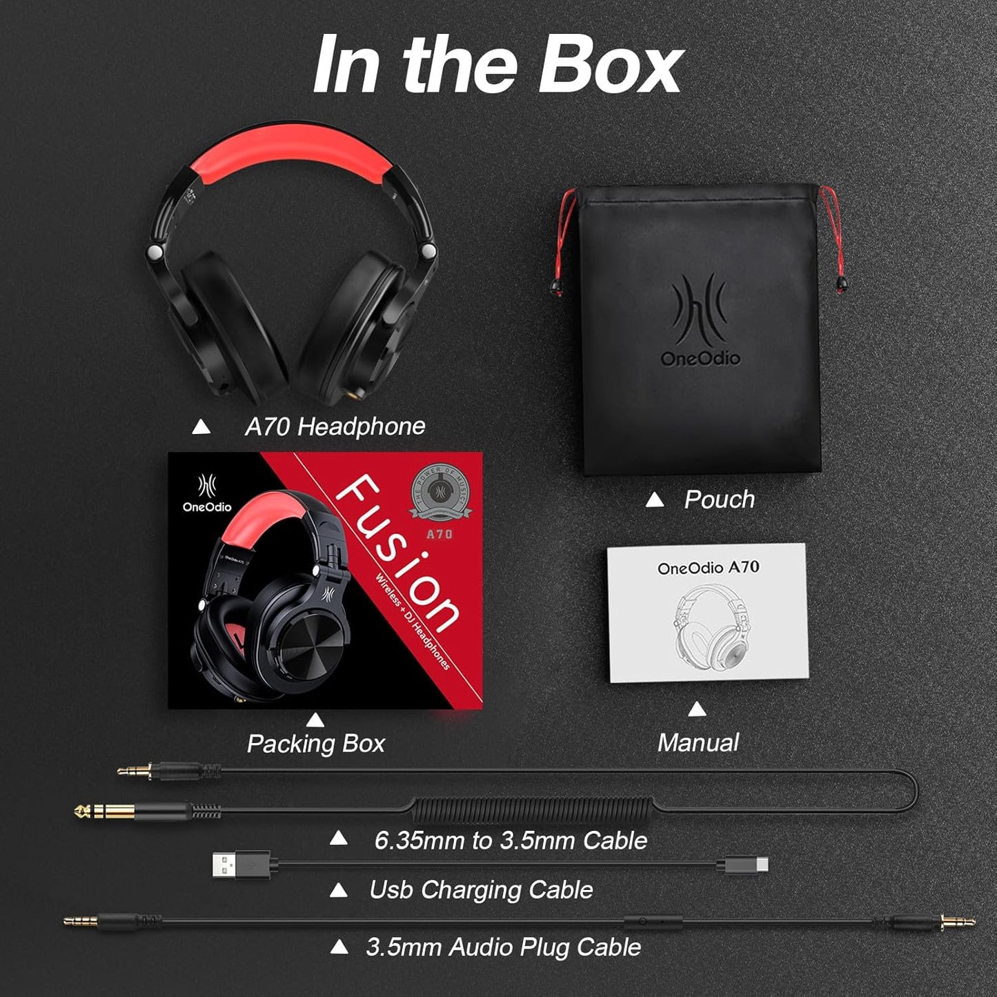 OneOdio A70 Fusion Bluetooth Over Ear Headphones with 72H Playtime, Studio DJ Headphones with Share-Port, Wired and Wireless Recording Headphones with Stereo Sound for Electric Drum Piano Guitar AMP