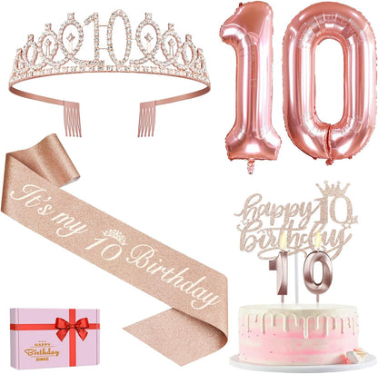 65th Birthday Decorations for Women, Including 65th Birthday Sash and Crown, Cake Topper and Candles, Number Balloons Rose Gold, 65 Year Old Gifts for Women