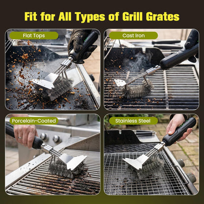 2026 Upgraded Electric Grill Brush: Cordless BBQ Cleaner with 2-Speed Powerful Motor, Reciprocating Clean, Reaches Grill Grate Sides & Corners, 20kg High-Torque Electric BBQ Brush with LED Light