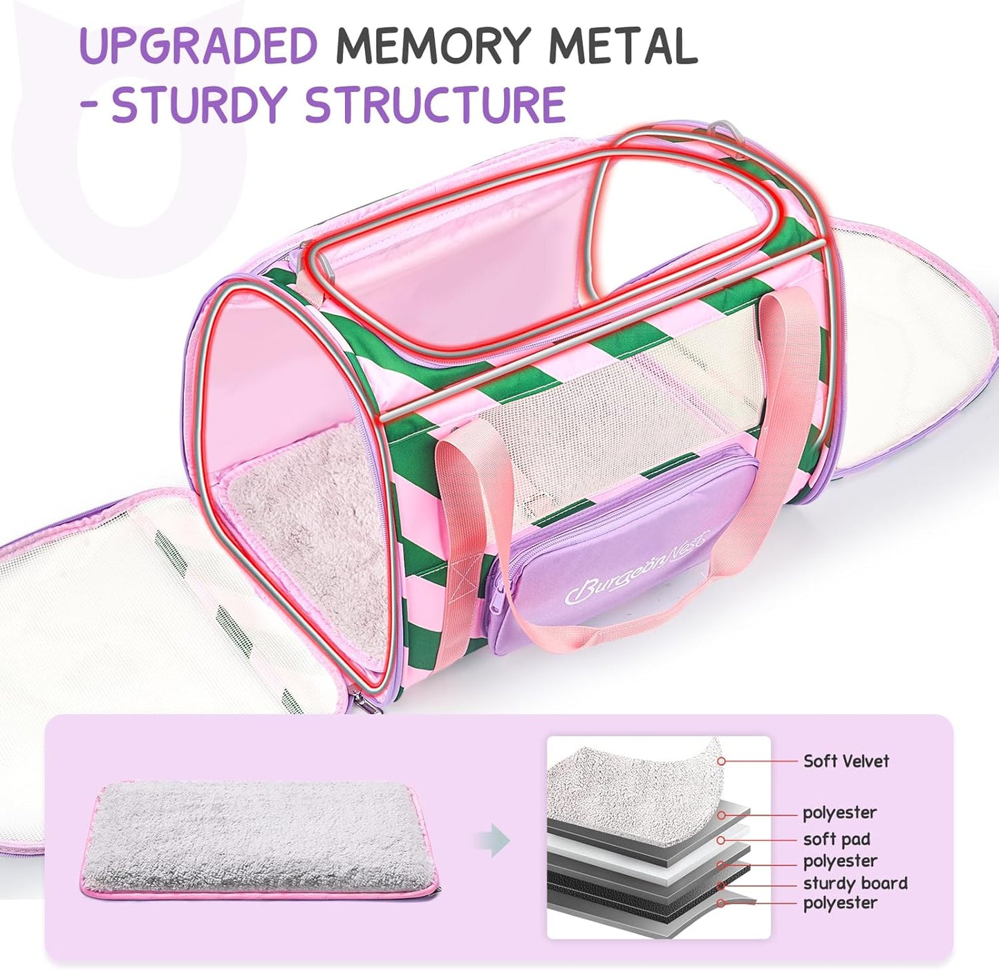 BurgeonNest Cat Carriers for Medium Cats Under 25 lbs, Pet Carrier for Cats with Unique Side Bag,Top Load Small Pet Carrier Soft-Sided Escape Proof with 4 Ventilated Windows