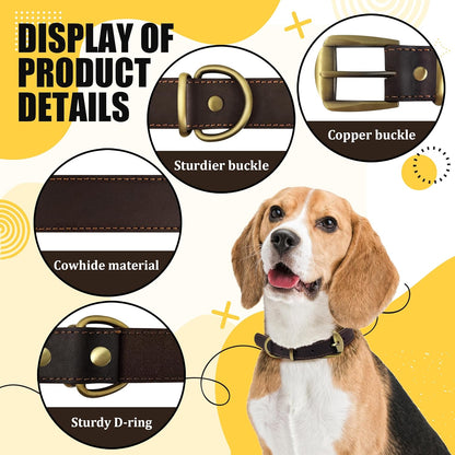 QRDA Leather Dog Collar Brown Dog Training Collar Heavy Duty Premium Leather Dog Collar Dog Collars for Medium/Large Dogs