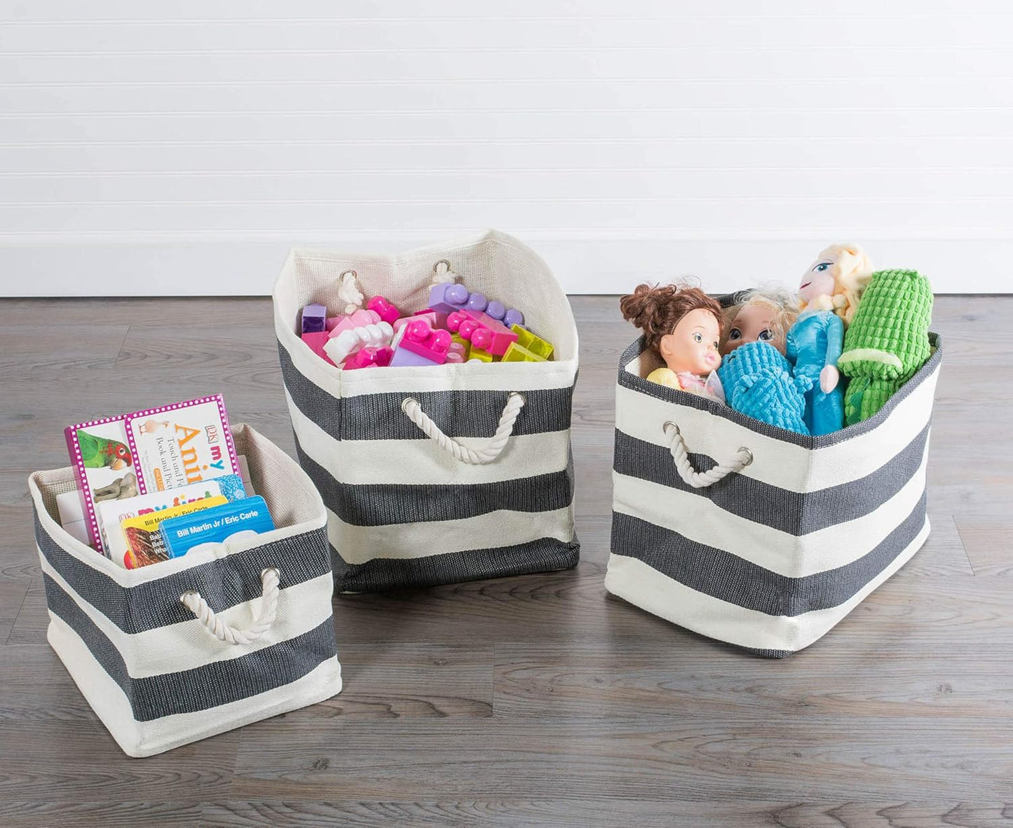 DII Storage Basket or Bin, Collapsible & Convenient Storage Solution for Office, Bedroom, Closet, Toys, Laundry (Large) - Pink Rugby Stripe
