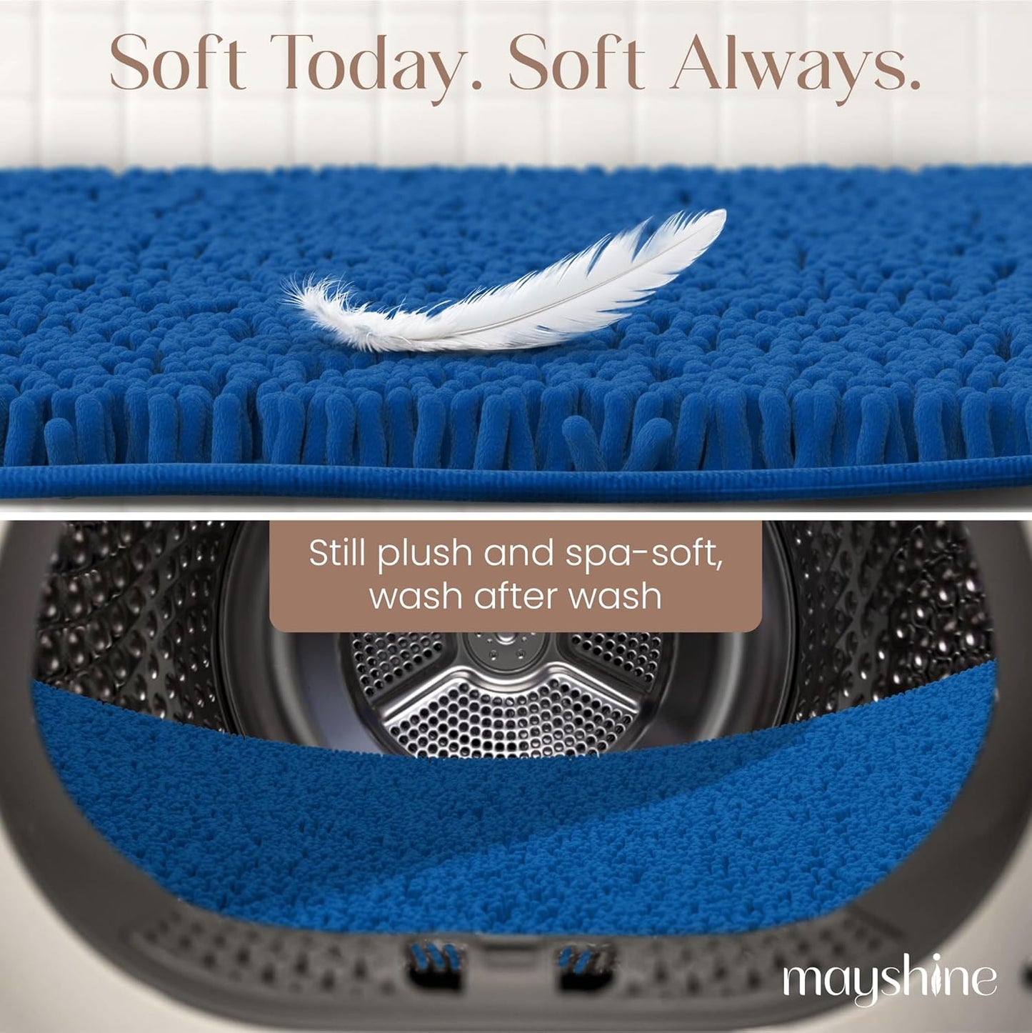 Soft Plush Chenille Bathroom Rug, Absorbent Microfiber Bath Mat, Machine Washable, Non-Slip Grip, Quick-Dry, Thick Shag Carpet Great for Bath, Shower Floor, Bedroom, or Door Mat (Beige, 17x24)