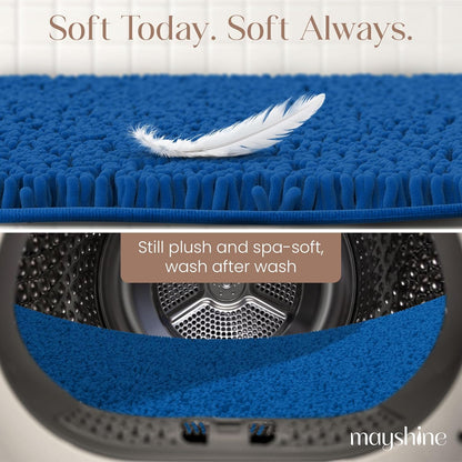 Soft Plush Chenille Bathroom Rug, Absorbent Microfiber Bath Mat, Machine Washable, Non-Slip Grip, Quick-Dry, Thick Shag Carpet Great for Bath, Shower Floor, Bedroom, or Door Mat (Beige, 17x24)