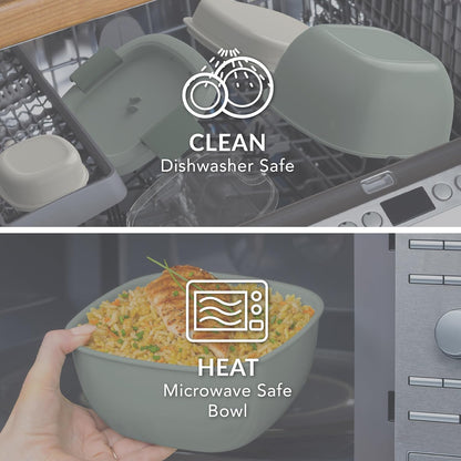 Bentgo Salad - Stackable Lunch Container with Large 54-oz Salad Bowl, 4-Compartment Bento-Style Tray for Toppings, 3-oz Sauce Container for Dressings, Built-in Reusable Fork & BPA-Free (Khaki Green)