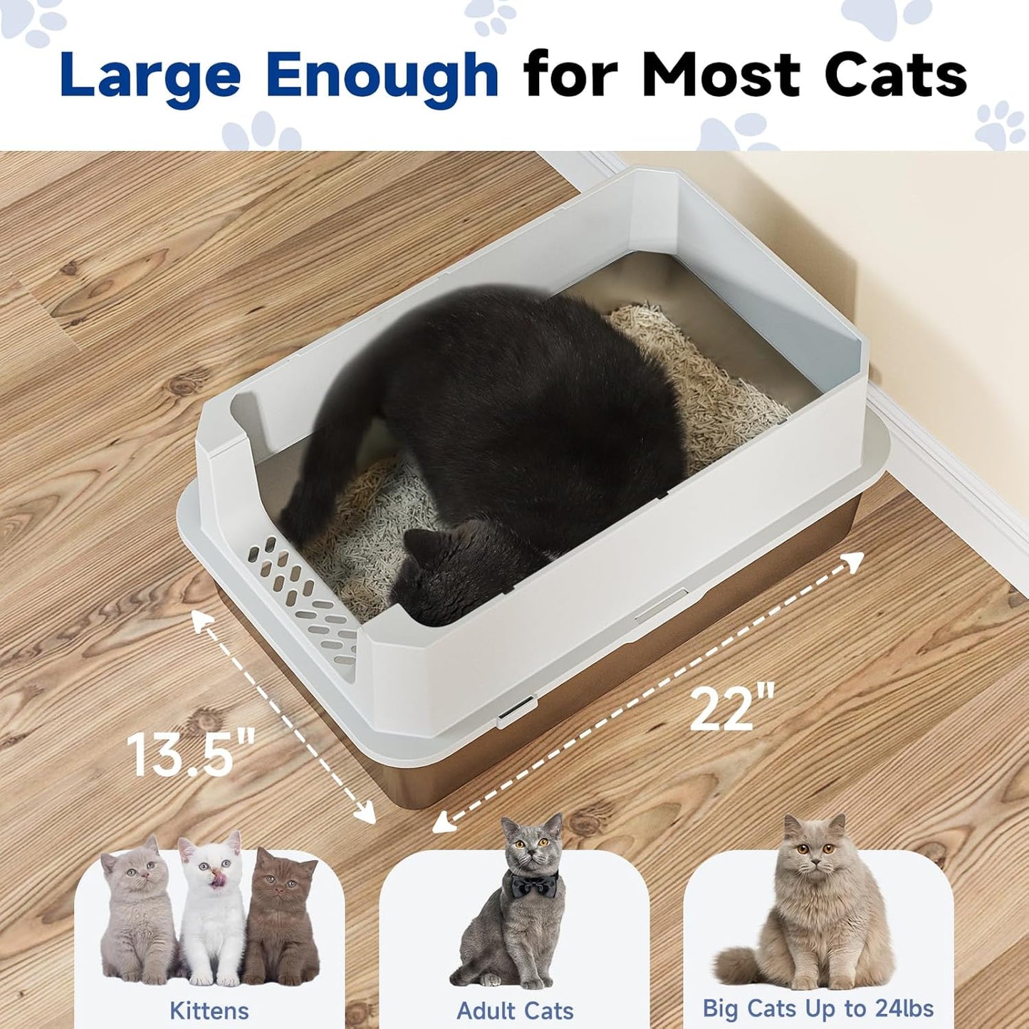 TENTIZON Stainless Steel Cat Litter Box, Extra Large Enclosed Kitty Litter Box with Removable Lid, Scoop, Pedal, XL High Sided Metal Litter Pan for Kitten, Big Cats Up to 11KG