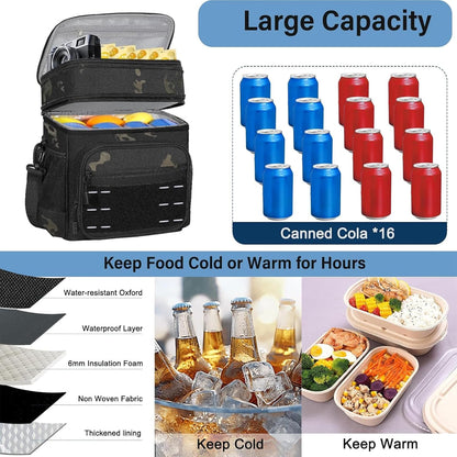 Lunch Box Cooler Bag - Insulated Tactical Lunchbox for Men - XLarge Lunch Pail Lunch Kit for Adults Work Outdoor Shifts Trips Black Camo 25L