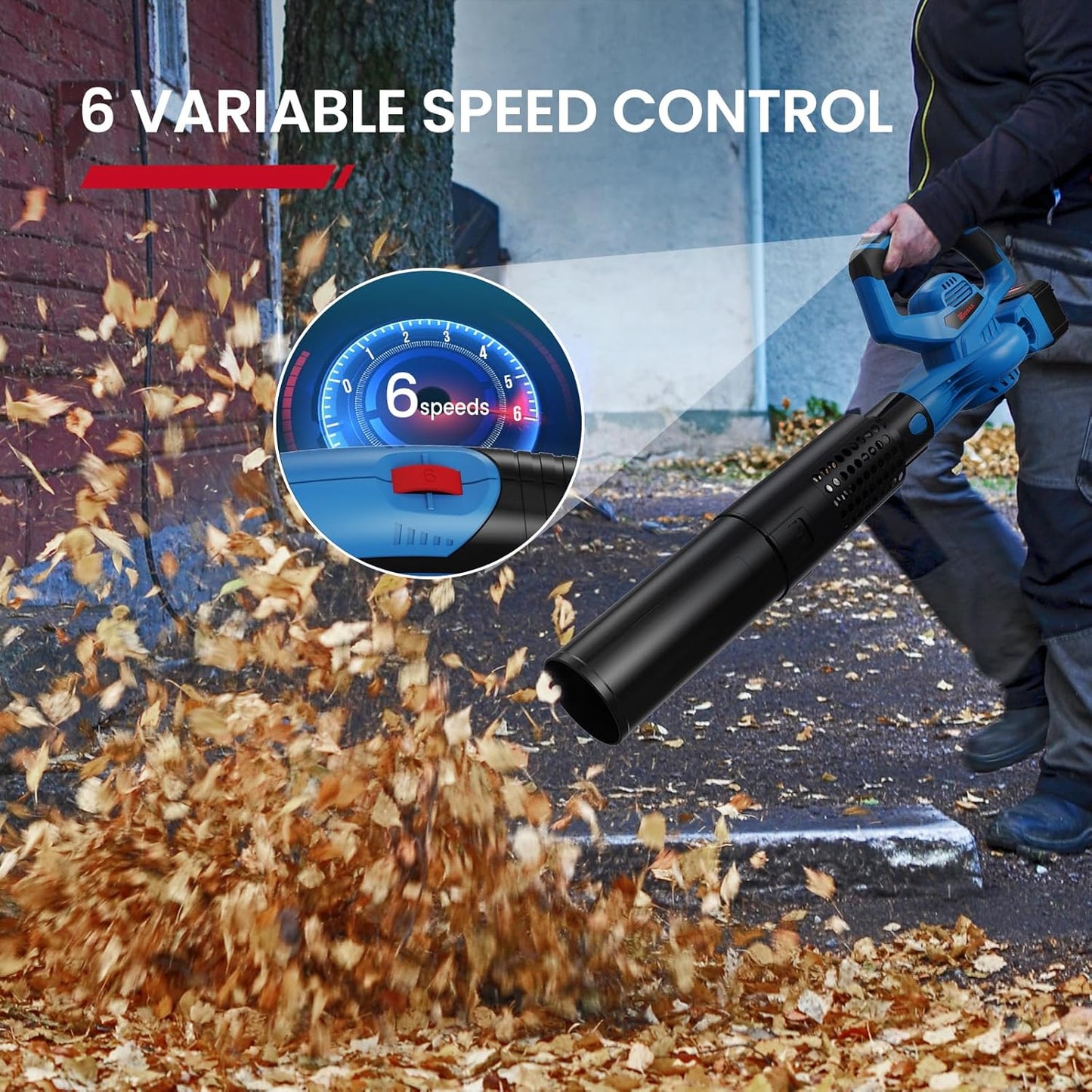 Leaf Blower Cordless,460CFM &190MPH,20V 4.0Ah Upgrade Battery Powered 2-in-1 Leaf Blower(Upgraded),6 Variable Speed,for Blowing Leaves,Debris,Snow and Dust,4.0Ah Battery&Charger Included(Blue)