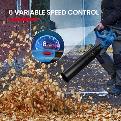Leaf Blower Cordless,460CFM &190MPH,20V 4.0Ah Upgrade Battery Powered 2-in-1 Leaf Blower(Upgraded),6 Variable Speed,for Blowing Leaves,Debris,Snow and Dust,4.0Ah Battery&Charger Included(Blue)