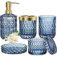Premium Green Glass Bathroom Accessories Set (5PCS), Glass Soap Dispenser Set with Rust Proof Stainless Steel Pump, Elegant Modern Bathroom Decor Set, Gift for Valentines Day, Birthday or Housewarming