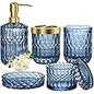 Premium Green Glass Bathroom Accessories Set (5PCS), Glass Soap Dispenser Set with Rust Proof Stainless Steel Pump, Elegant Modern Bathroom Decor Set, Gift for Valentines Day, Birthday or Housewarming