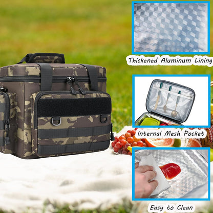 Tactical Lunch Bag for Men, Large Leakproof Insulated Lunch Box, Lunch Cooler Bag with Shoulder Strap, Lunch Pail for Adults Work Outdoor Picnic Trips, Black Camo