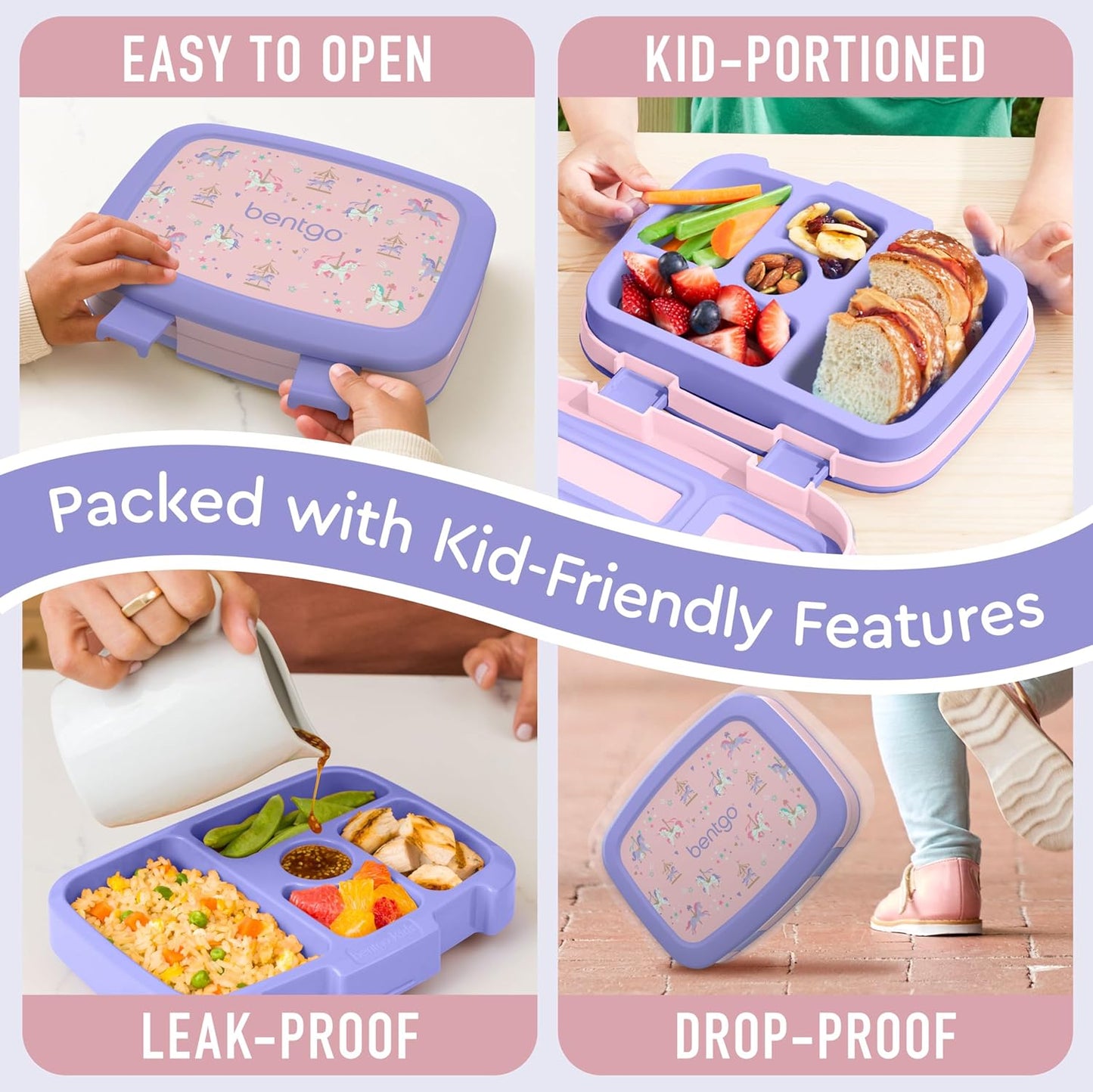 Bentgo Kids Prints (Unicorn) - Leak-Proof, 5-Compartment Bento-Style Kids Lunch Box - Ideal Portion Sizes for Ages 3 to 7 - BPA-Free and Food-Safe Materials
