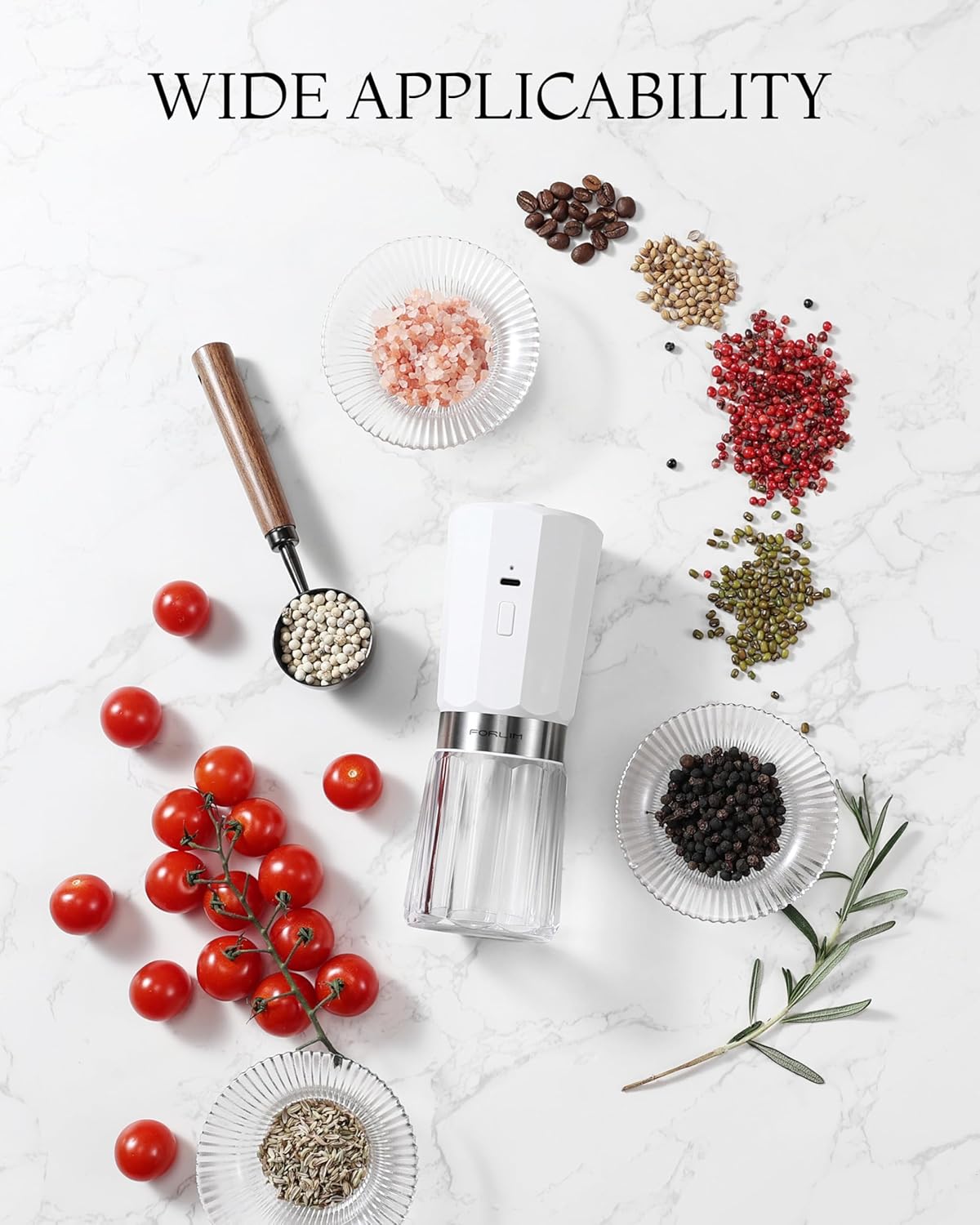 FORLIM 2-Speed Electric Salt and Pepper Grinder Set, 800mAh Rechargeable, Upgraded Auto-Reverse Clean After Stop, Pepper Shakes with White LED, Ceramic Grinding Core, Black & White