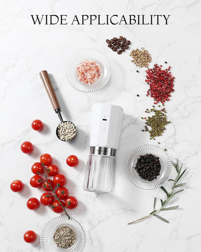 FORLIM 2-Speed Electric Salt and Pepper Grinder Set, 800mAh Rechargeable, Upgraded Auto-Reverse Clean After Stop, Pepper Shakes with White LED, Ceramic Grinding Core, Black & White