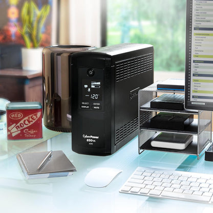 CyberPower CP1500AVRLCD3 Intelligent LCD UPS System, 1500VA/900W, 12 Outlets, 2 USB Ports, AVR, Mini Tower, Black