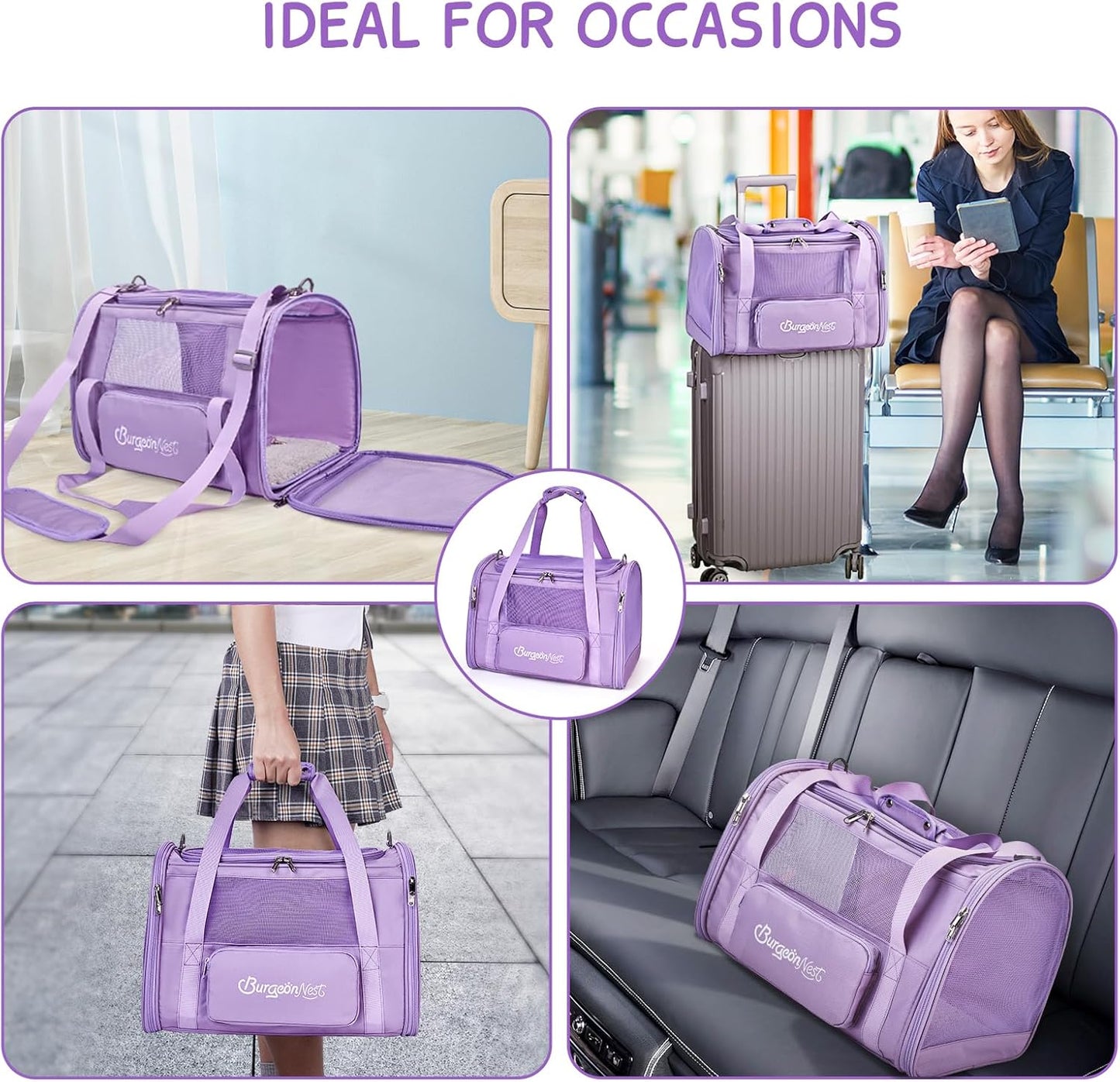 BurgeonNest Cat Carriers for Medium Cats Under 25 lbs, Pet Carrier for Cats with Unique Side Bag,Top Load Small Pet Carrier Soft-Sided Escape Proof with 4 Ventilated Windows