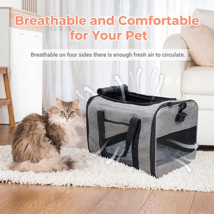 COOLBEBE Cat Dog Carrier with Upgraded Wheel, Collapsible Airline Approved Pet Carriers for Small Dogs and Cats,Soft Animal Travel Carrier Bag for Flight Outdoor Camping (Grey)