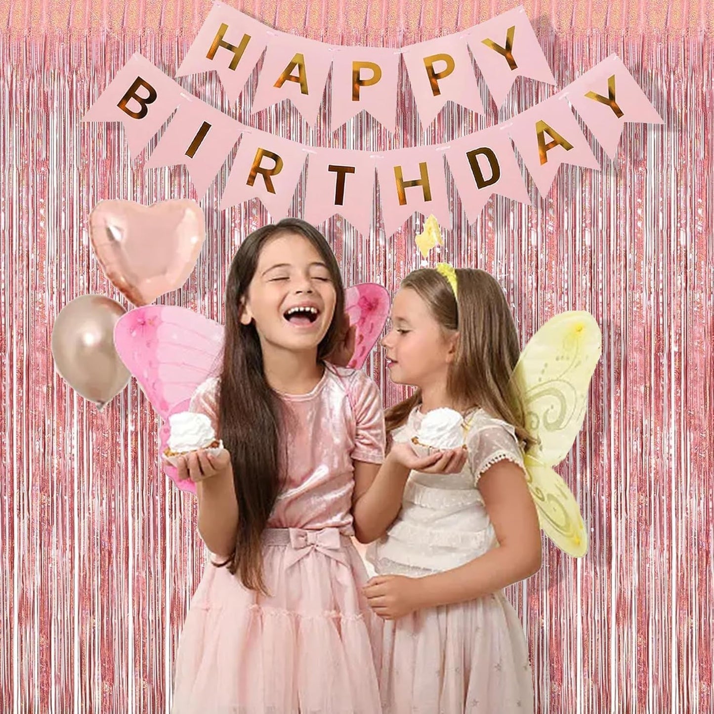 BRAVESHINE Pink Glitter Tinsel Foil Fringe Curtain - 2 Pcs 3.2x8.2 ft Metallic Party Supplies Photo Backdrop for Girl Princess Birthday Unicorn Bachelorette Butterfly Bridal Shower Party Decorations