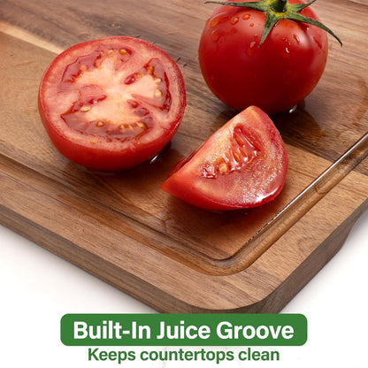 Bamboo Cutting Board for Kitchen, Bamboo Cutting Board Set of 3 with Juice Groove, Double-Sided Chopping Board Serving Board with Hanging Hole for Meat, Vegetables and Cheese