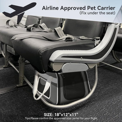 PETSFIT Airline Approved Dog Carrier with Wheels Designed for Small Dogs/Cats with Adjustable Safety Rope & Removable Wheels,Grey