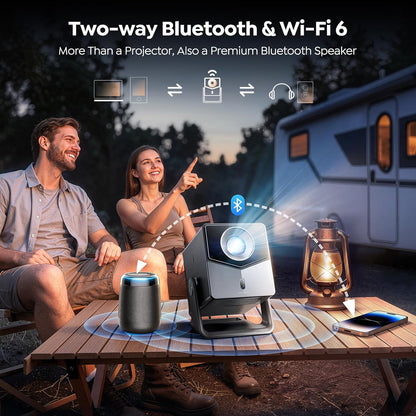 Smart Projector 4K【VIDAA Live TV|36W Dolby】Outdoor Projecteur with WiFi6 & Two Way Bluetooth, 1080P Short Throw Proyector Competible with Netflix|AI Auto Focus & Keystone|HDR10 for Movie/Home/Bedroom