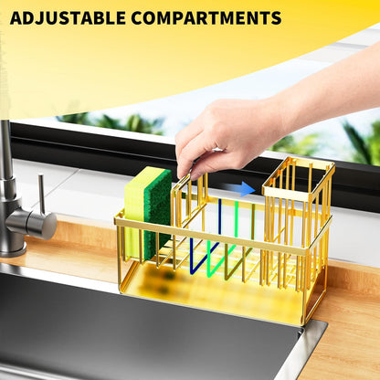Cisily Kitchen Sink Caddy Organzier with High Brush Holder, Sponge Holder for Sink, 304 Rustproof Stainless, Kitchen Countertop Soap Dispenser Organizer, Kitchen Decor and Accessories (Black)