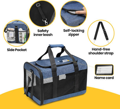 Conlun Cat Carrier Airline Approved, Soft-Sided Dog Carrier with Inner Safety Leash, Pet Transport Carrier for Small-Medium Cats Puppies up to 15 Lbs, Collapsible Travel Kitten Carrier Bag -Black M