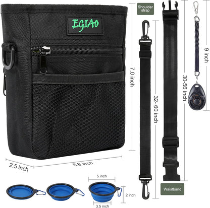 Dog Treat Pouch with Collapsible Dog Bowl, Training Clicker and Poop Bags, Treat Pouches for Pet Training, Magnetic Closure, Built-in Poop Bag Dispenser, Waist Belt Clip, Puppy Treat Bag - Green