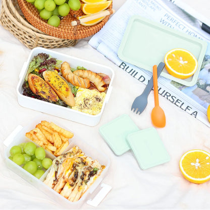 Linoroso Stackable Bento Box Adult Lunch Box | Meet All You On-The-Go Needs for Food, Salad and Snack Box, Premium Bento Lunch Box for Adults Include Utensil Set, Dressing Containers - Pale Mint