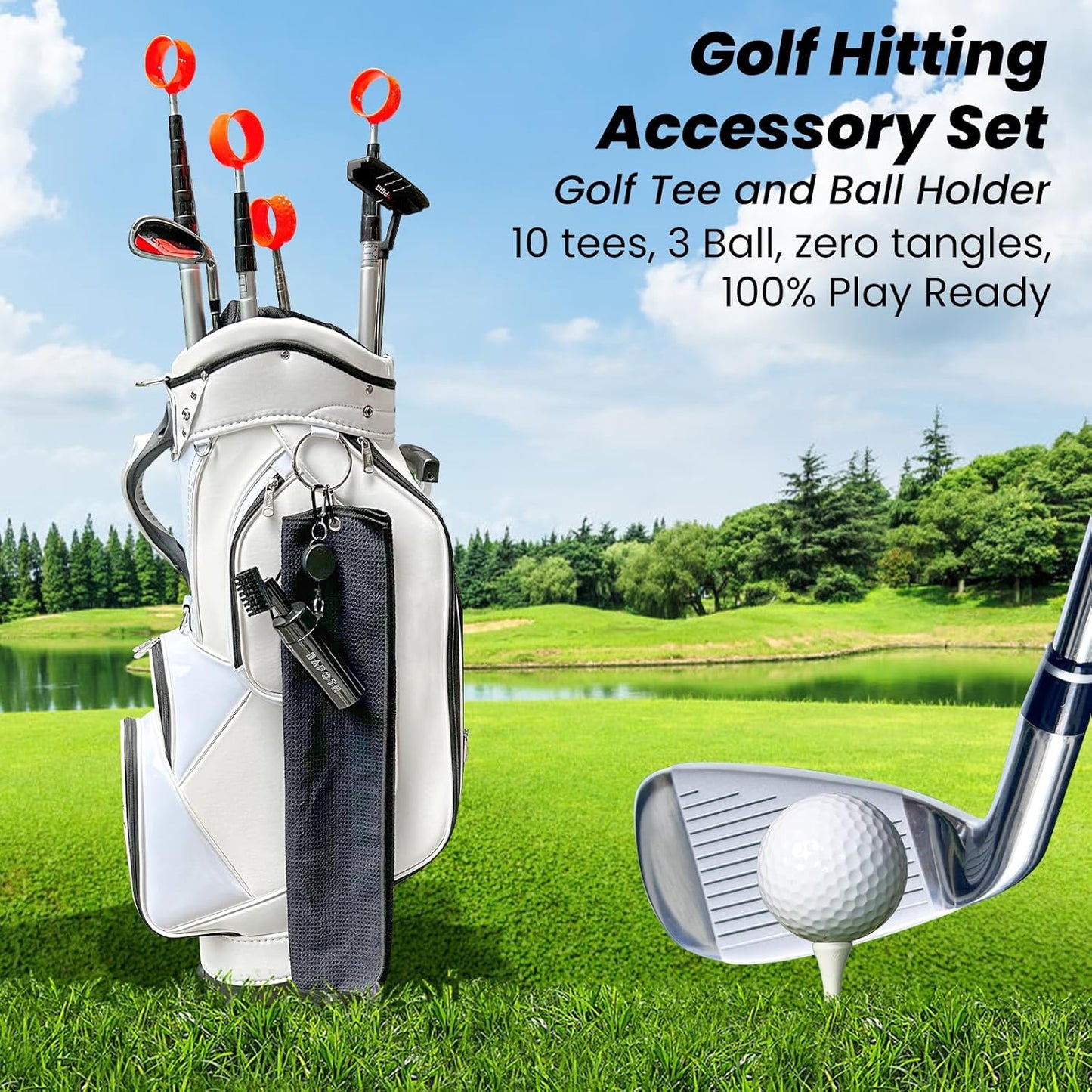BAPOTH Golf Club Cleaner, Non-Leaking Stretchable Golf Brush with Golf Towel (60 * 40cm), Strong Bristles Brush Can Hold 5 oz Water, Essentials Golf Accessories Gifts for Men Women