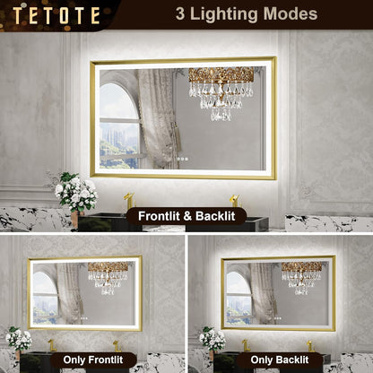 TETOTE 28x36 LED Mirror for Bathroom Black Metal Frame Frontlit & Backlit Lighted Vanity Mirror Baroque Gothic Anti Fog Stepless Dimmable White/Warm/Natural,Wall Mounted(Horizontal/Vertical)