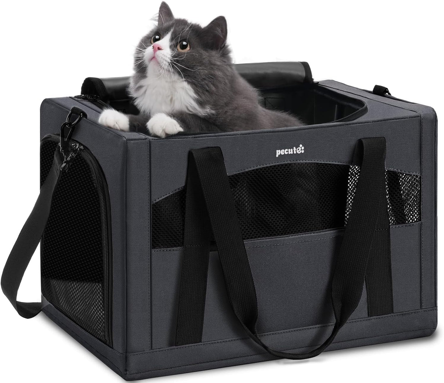 Pecute Cat Carrier Dog Carrier with Stable Structure, Breathable Mesh Fabric Pet Carrier for for Small Cats Dogs Puppies up to 5KG,Soft-Sided Dog Carrier Suitable for Both Long and Short Trips,Gray